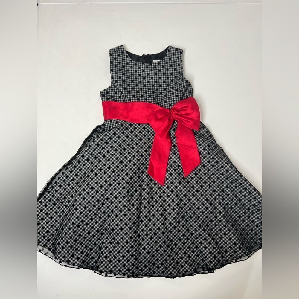 Samantha Says Girls Dress  Black Lace  Red Bow Size 5 EUC Layered Lined
